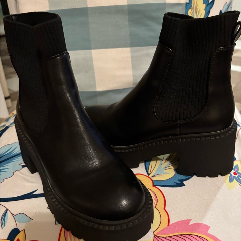 Madden Girl Black Chunky Platform Chelsea Booties